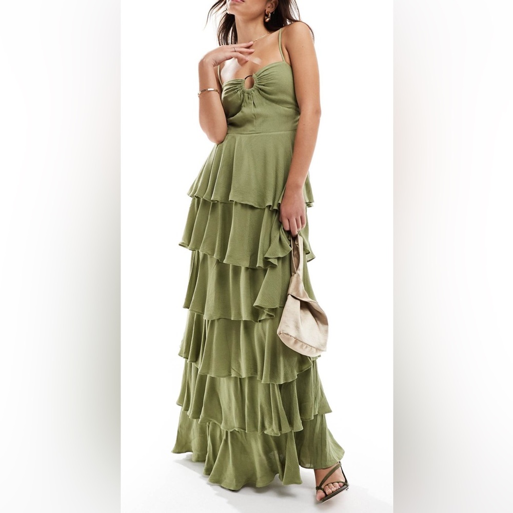 ASOS Olive Green Tiered Maxi Dress